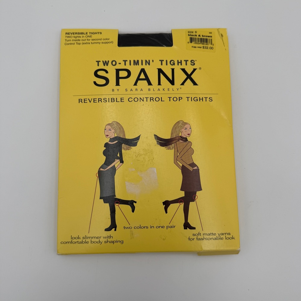 Spanx two timin tights reversible black brown plus size shapewear tights new